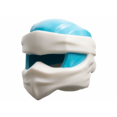medium azure minifigure headgear ninjago wrap type 6 with molded white wraps and knot pattern