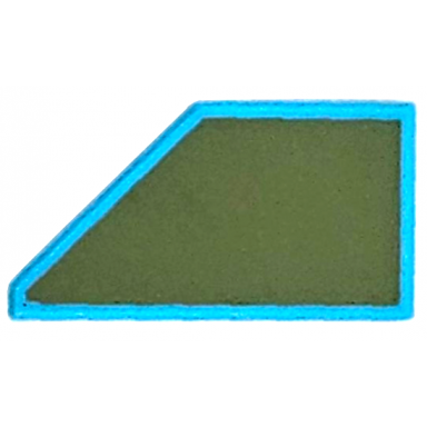 medium azure tile modified 1 x 2 wedge right with olive green surface pattern
