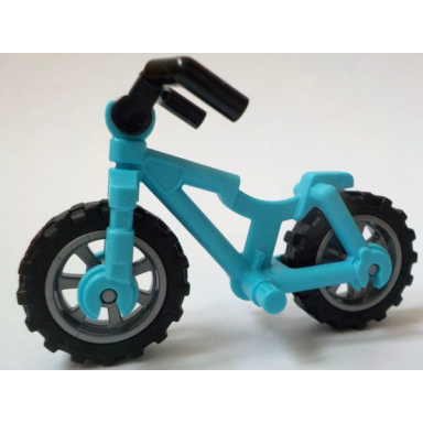 medium azure bicycle heavy mountain bike with flat silver wheels black tires and black angular handlebars 5554 50862 50861 98397