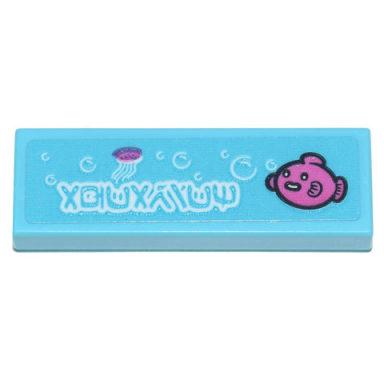 medium azure tile 1 x 3 with ninjago logogram aquarium dark pink fish and jellyfish pattern sticker - set 71741