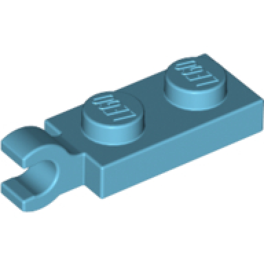 medium azure plate modified 1 x 2 with clip on end horizontal grip
