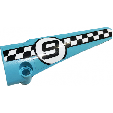 medium azure technic panel fairing 6 long smooth side b with 9 and checkered black and white pattern sticker - set 42059