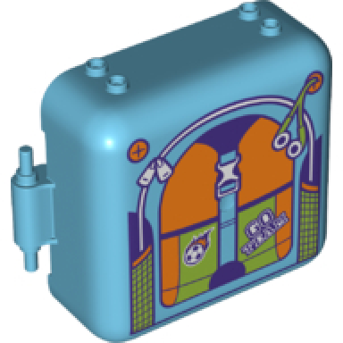 medium azure container box 3 x 8 x 6 2 3 half front with backpack with headphones zipper flaming soccer ball and go team pattern