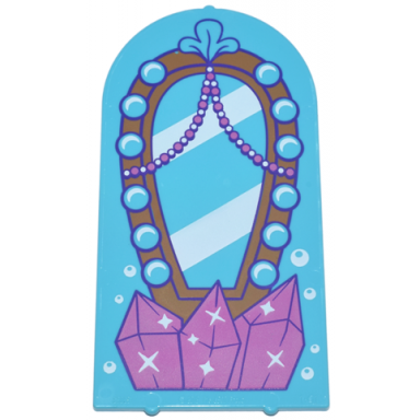 medium azure glass for door frame 1 x 6 x 7 arched with notches and rounded pillars with mirror with lights and medium nougat frame dark purple outline dark pink and white beads crystals and sparkles pattern