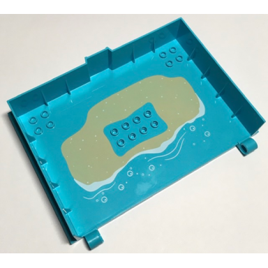 medium azure container book cover half 16 x 12 x 2 2 3 storybook adventures with tan sand background with waves and bubbles pattern