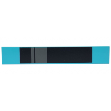 medium azure tile 1 x 6 with black rectangle and dark bluish gray racing stripes pattern