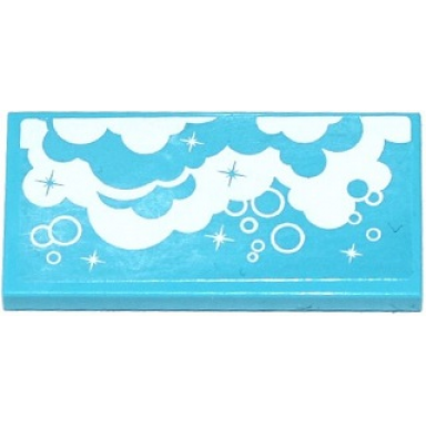 medium azure tile 2 x 4 with white clouds bubbles and stars pattern sticker - set 41078