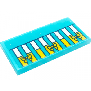 medium azure tile 2 x 4 with eight white and bright light orange rectangles with three bows pattern sticker - set 41318