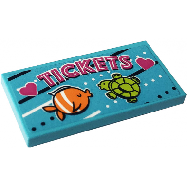 medium azure tile 2 x 4 with tickets hearts fish and turtle pattern sticker - set 41337