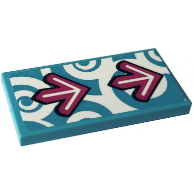 medium azure tile 2 x 4 with two dark pink arrows and spirals pattern sticker - set 41337