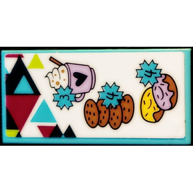 medium azure tile 2 x 4 with hot chocolate cookies and doughnuts price list pattern sticker - set 41319
