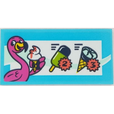 medium azure tile 2 x 4 with ice cream menu and dark pink flamingo pattern sticker - set 41430