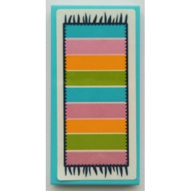 medium azure tile 2 x 4 with medium azure medium lavender bright light orange and lime striped floor mat with black fringe on white background pattern sticker - set 41395