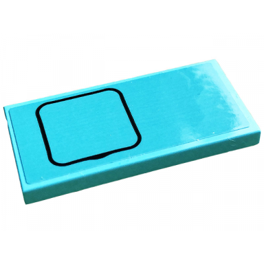 medium azure tile 2 x 4 with black square with rounded corners pattern sticker - set 10279