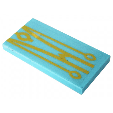 medium azure tile 2 x 4 with bright light orange lines and oval symbols pattern sticker - set 41232
