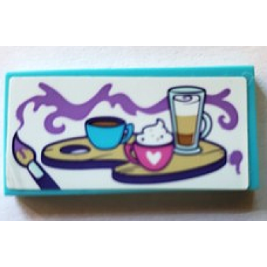 medium azure tile 2 x 4 with paint brush medium lavender paint and coffee drinks on palette pattern sticker - set 41336