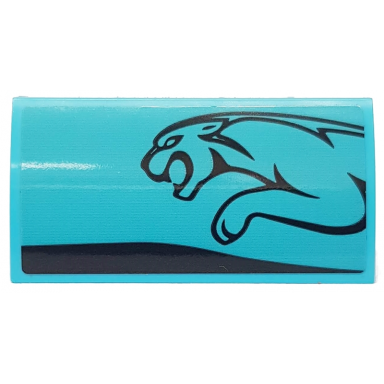 medium azure slope curved 2 x 4 x 2 3 with bottom tubes with black stripe and leaping jaguar on medium azure background pattern model left side sticker - set 76898