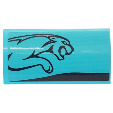 medium azure slope curved 2 x 4 x 2 3 with bottom tubes with black stripe and leaping jaguar on medium azure background pattern model right side sticker - set 76898