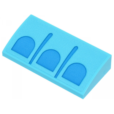 medium azure slope curved 2 x 4 x 2 3 with bottom tubes with dark azure half ovals and lines pattern sticker - set 60338