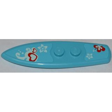 medium azure minifigure utensil surfboard standard with hearts and flowers on medium azure background pattern stickers - set 3184