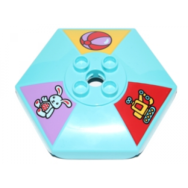 medium azure duplo umbrella top with axle hole with bunny rabbit excavator and beach ball pattern