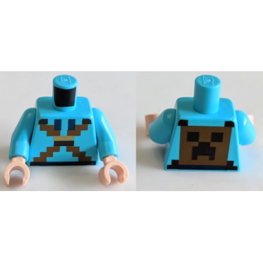 medium azure torso pixelated hoodie with ties and crossed straps on front backpack with creeper face on back pattern medium azure arms light nougat hands