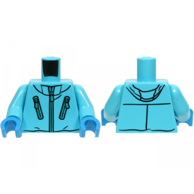 medium azure torso winter jacket with pockets zipper hood and creases pattern medium azure arms dark azure hands