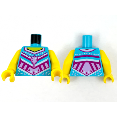 medium azure torso female yellow neck bright pink cotton candy white and magenta decoration pattern yellow arms yellow hands