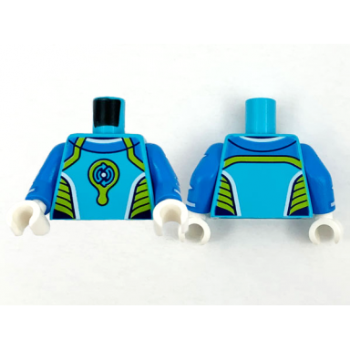 medium azure torso lime trim and dark azure double circular arrows logo pattern dark azure arms with white zigzag pattern white hands