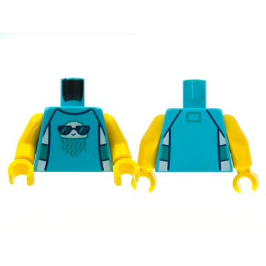 medium azure torso white jellyfish with dark turquoise tentacles black sunglasses pattern yellow arms yellow hands