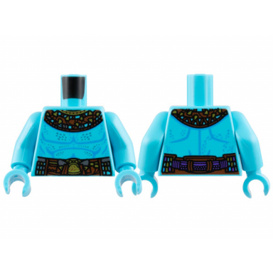 medium azure torso reddish brown mantle and belt gold shark teeth and buckle silver trim and speckles pattern medium azure arms medium azure hands