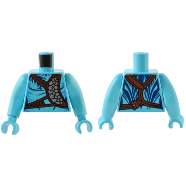 medium azure torso navi with dark blue markings reddish brown strap and silver belt and silver spots pattern medium azure arms long medium azure hands