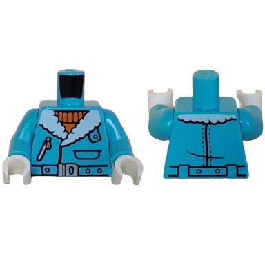 medium azure torso jacket with white fur collar pocket with zipper and belt with silver buckle over orange sweater pattern medium azure arms white hands