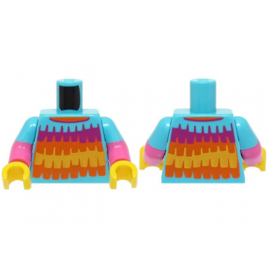 medium azure torso shirt with magenta orange and yellow stripes with fringe pattern bam dark pink arms with molded medium azure short sleeves pattern yellow hands
