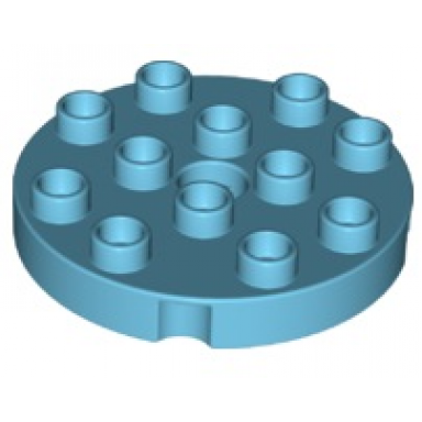medium azure duplo plate round 4 x 4 with hole with locking ridges