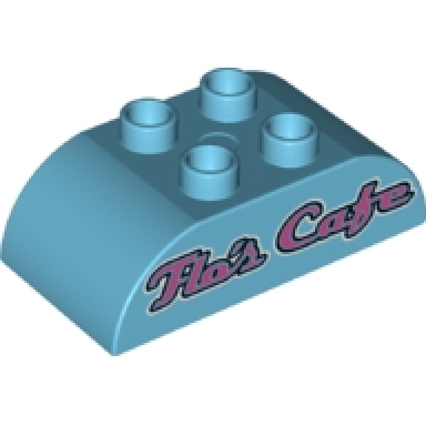 medium azure duplo brick 2 x 4 slope curved double with dark pink script flos cafe pattern