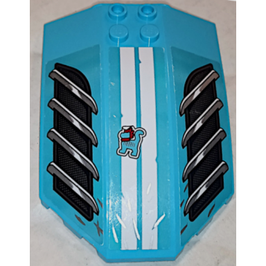 medium azure windscreen 8 x 6 x 2 curved sloped sides with cat mo on white stripes black air vents and silver grille pattern stickers - set 80014