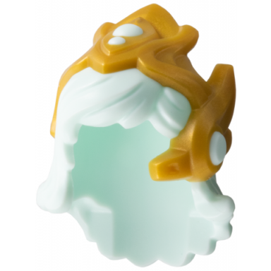 light aqua minifigure hair combo hair with crown mid-length with molded pearl gold crown pattern