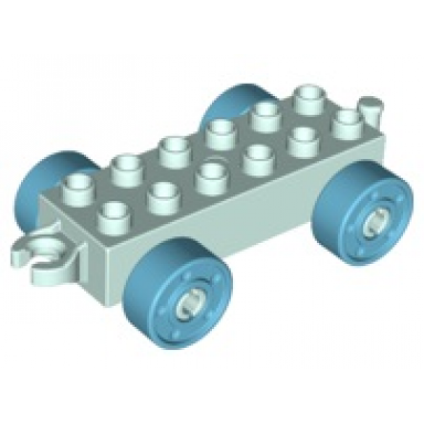 light aqua duplo car base 2 x 6 with open hitch end and medium azure wheels with fake bolts