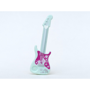 light aqua minifigure utensil musical instrument guitar electric with silver strings stars bridge and output jack and magenta pickguard pattern