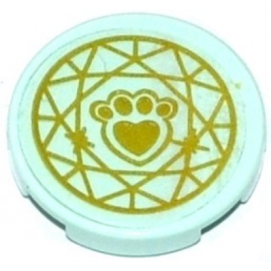 light aqua tile round 2 x 2 with bottom stud holder with gold paw print with heart and circular geometric pattern sticker - set 41142