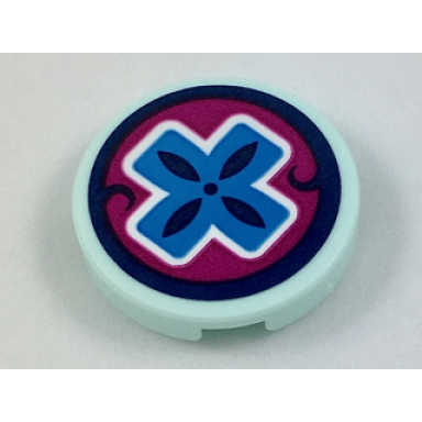 light aqua tile round 2 x 2 with bottom stud holder with dark azure cross on magenta background pattern elf healer sign sticker - set 41187
