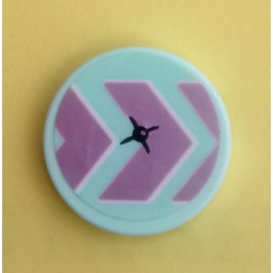 light aqua tile round 2 x 2 with bottom stud holder with cushion dark pink chevrons and black button pattern sticker - set 41351