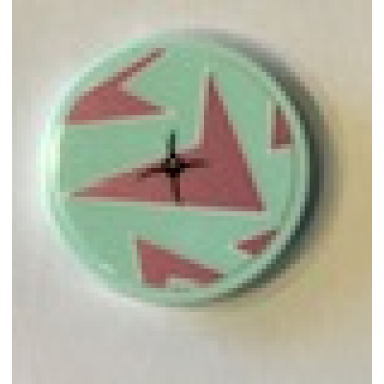 light aqua tile round 2 x 2 with bottom stud holder with black cushion button and light aqua and medium lavender geometric shapes pattern sticker - set 41349