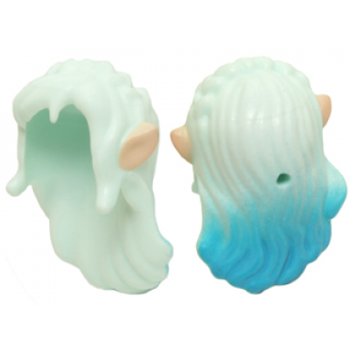 mini doll hair long wavy with dark azure tips braid bangs and light nougat elves ears pattern