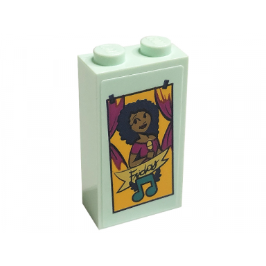 brick 1 x 2 x 3 with friends minifigure holding microphone with music note and friday pattern sticker - set 41449