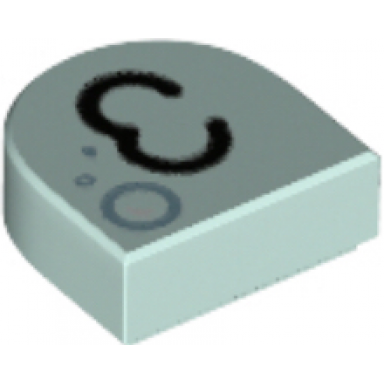 light aqua tile round 1 x 1 half circle extended with black kissy mouth and metallic light blue bubbles pattern