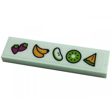 light aqua tile 1 x 4 with strawberries bananas apple slice and kiwi fruit pattern sticker - set 41444
