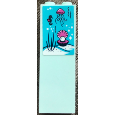 light aqua brick 1 x 2 x 5 with jellyfish seahorse and clam shell with pearl pattern sticker - set 41347