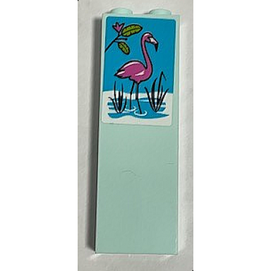 light aqua brick 1 x 2 x 5 with dark pink flamingo in water and small branch with lime leaves on medium azure background pattern sticker - set 41347